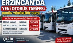 Erzincan’da Yeni Otobüs Tarifesi Bugün Yürürlüğe Girdi
